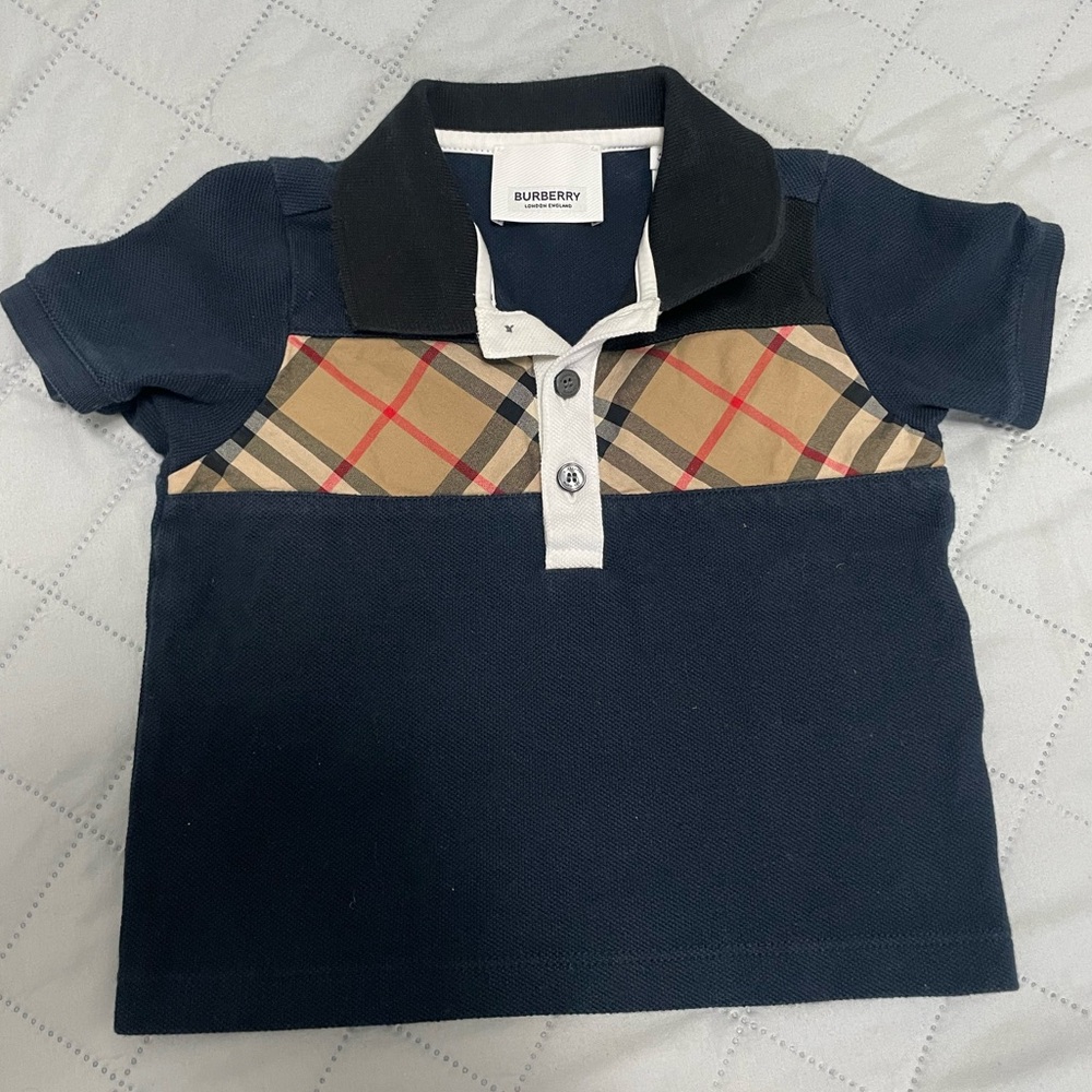 Monthe blue and black BURBERRY polo  boys slightly worn sz 12 M